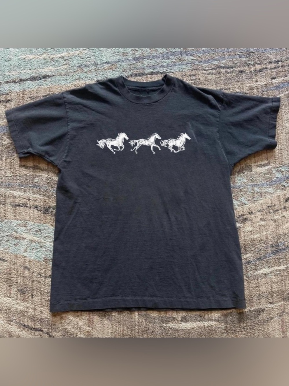 Flaming Horses White Print Black Streetwear Graphic T-Shirt